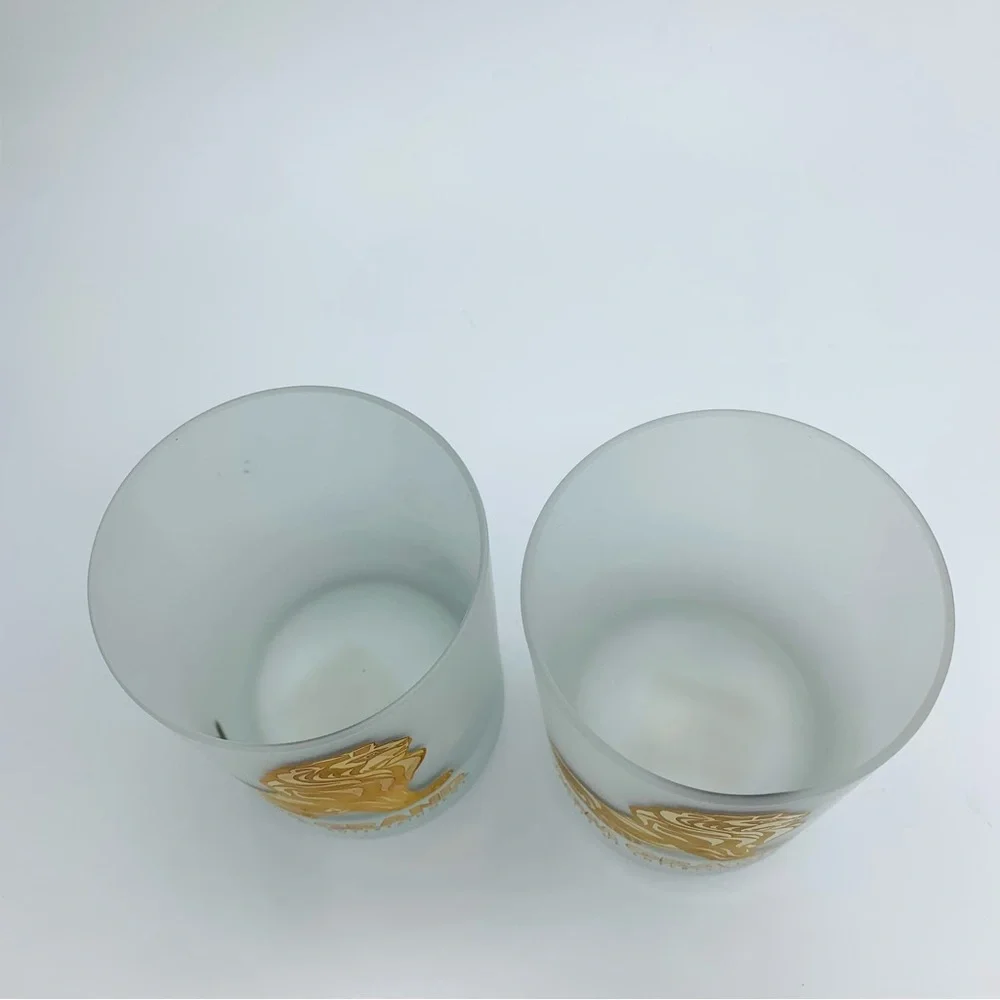 Vtg Las Vegas MGM Grand Casino Hotel Frosted Whiskey Lowball Glasses Gold Lions